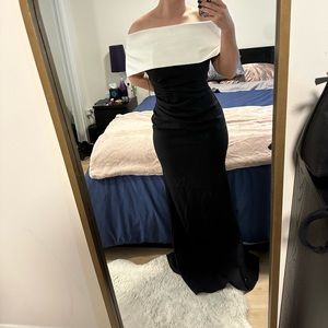 Vince Camuto Long Strapless Dress Black and White